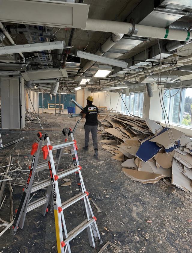 Open floor with ceiling and partitions removed